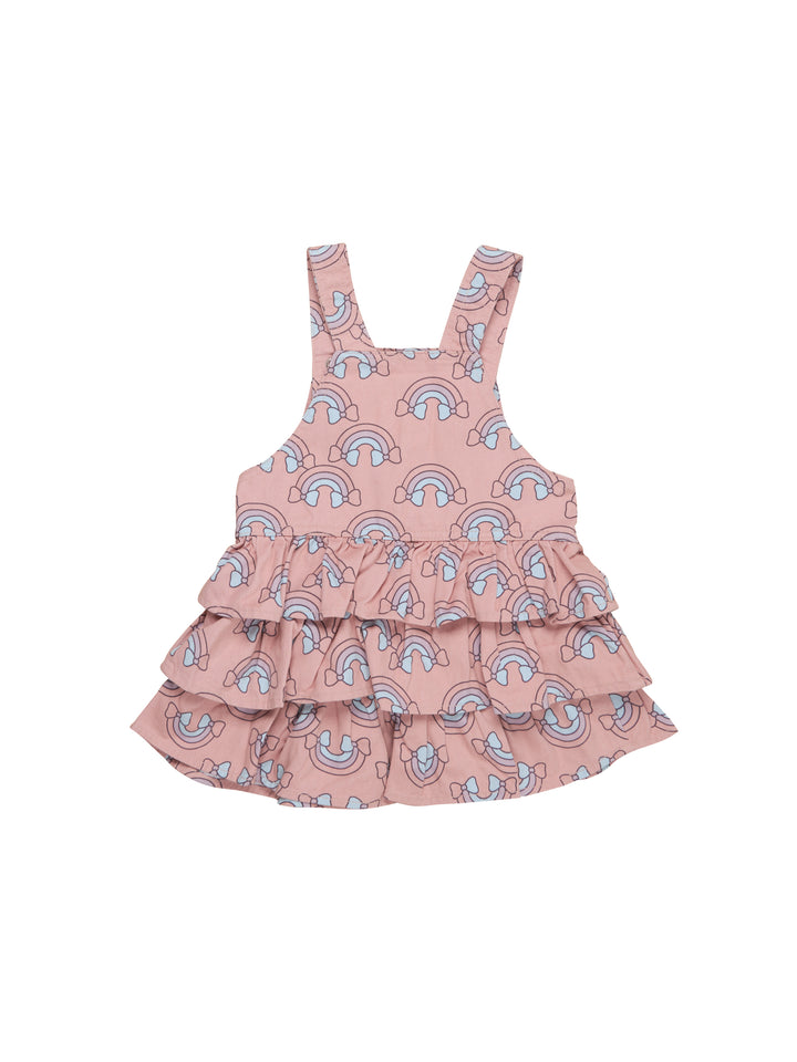 Huxbaby Rainbow Overall Frill Dress - Dusty Rose