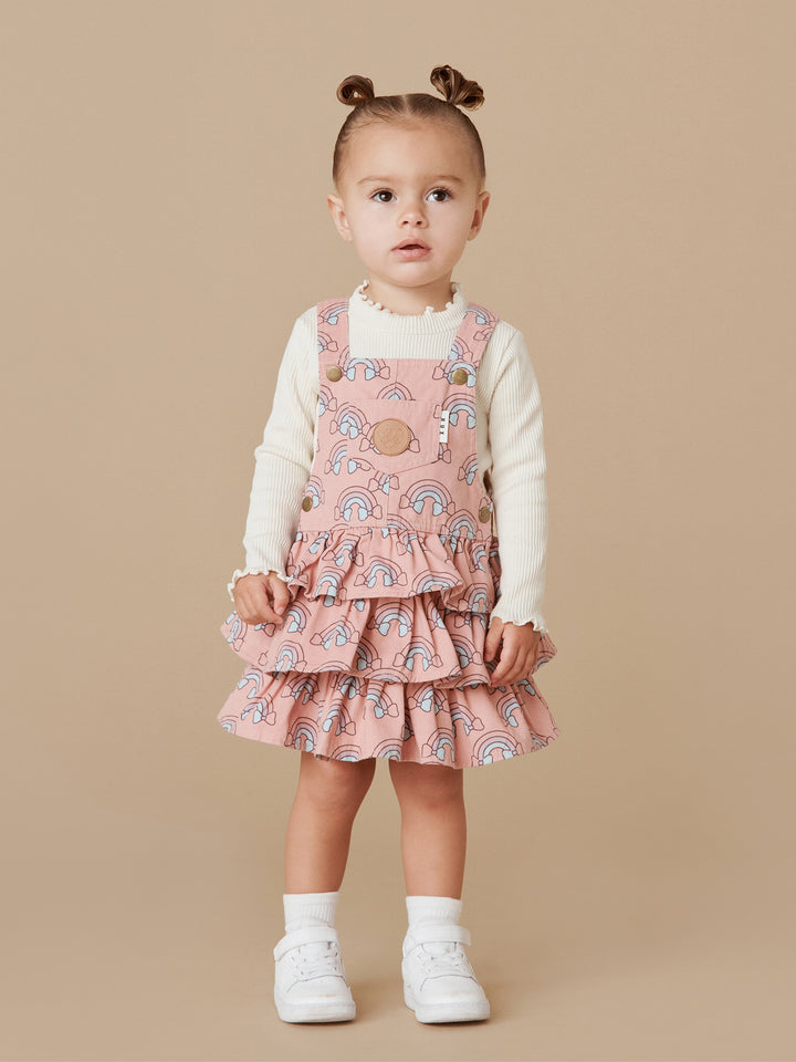 Huxbaby Rainbow Overall Frill Dress - Dusty Rose