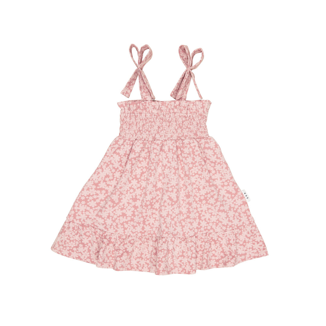 Huxbaby Smile Floral Shirred Dress - Dusty Rose