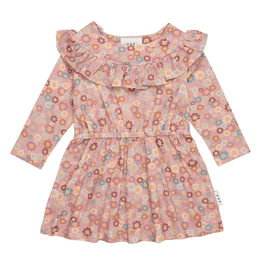 Huxbaby Rainbow Flower Bear Frill Dress - Dusty Rose