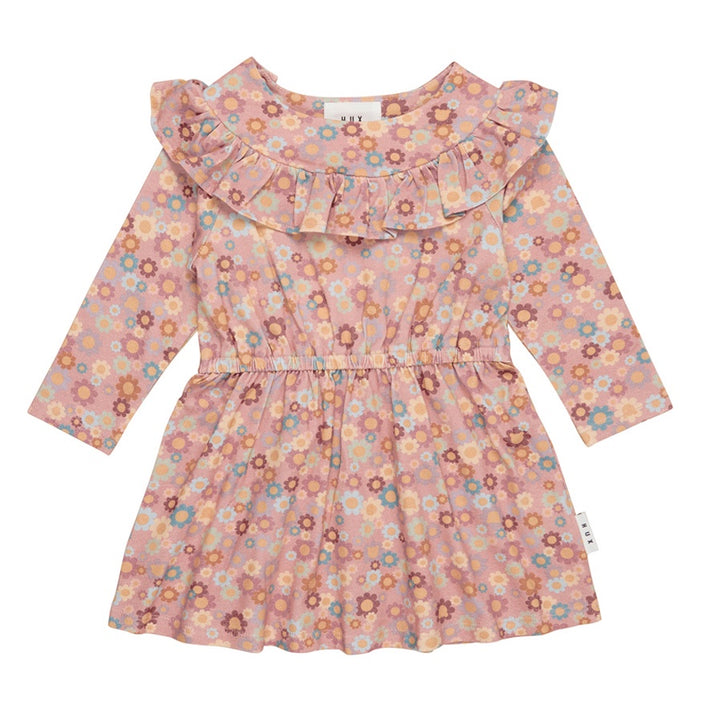 Huxbaby Rainbow Flower Bear Frill Dress - Dusty Rose