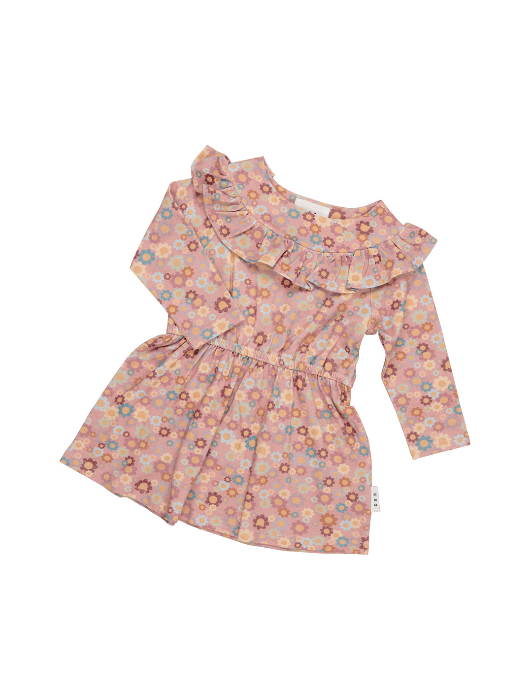 Huxbaby Rainbow Flower Bear Frill Dress - Dusty Rose