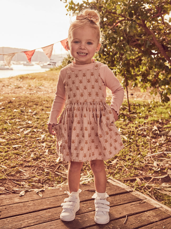 Huxbaby Bunny Stripe Reversible Pinafore - Rose + Biscuit