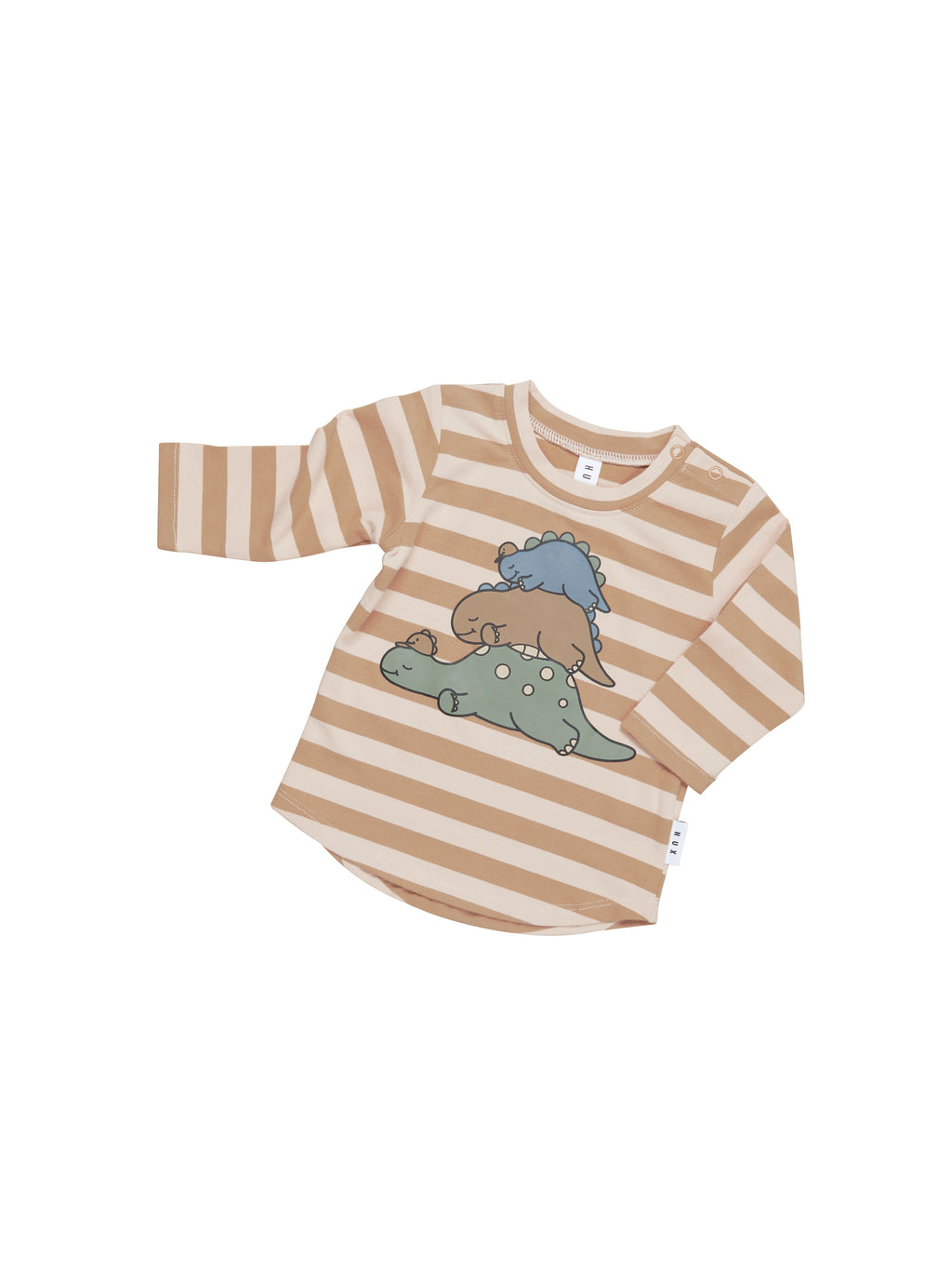 Huxbaby Sleeping Dinos Stripe Top - Biscuit + Wheat