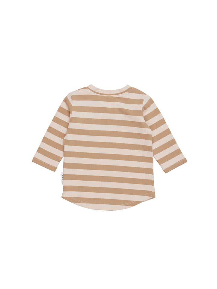 Huxbaby Sleeping Dinos Stripe Top - Biscuit + Wheat