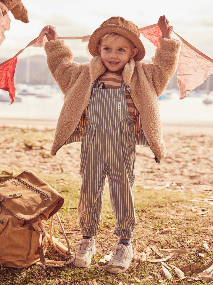 Huxbaby Sleeping Dinos Stripe Top - Biscuit + Wheat