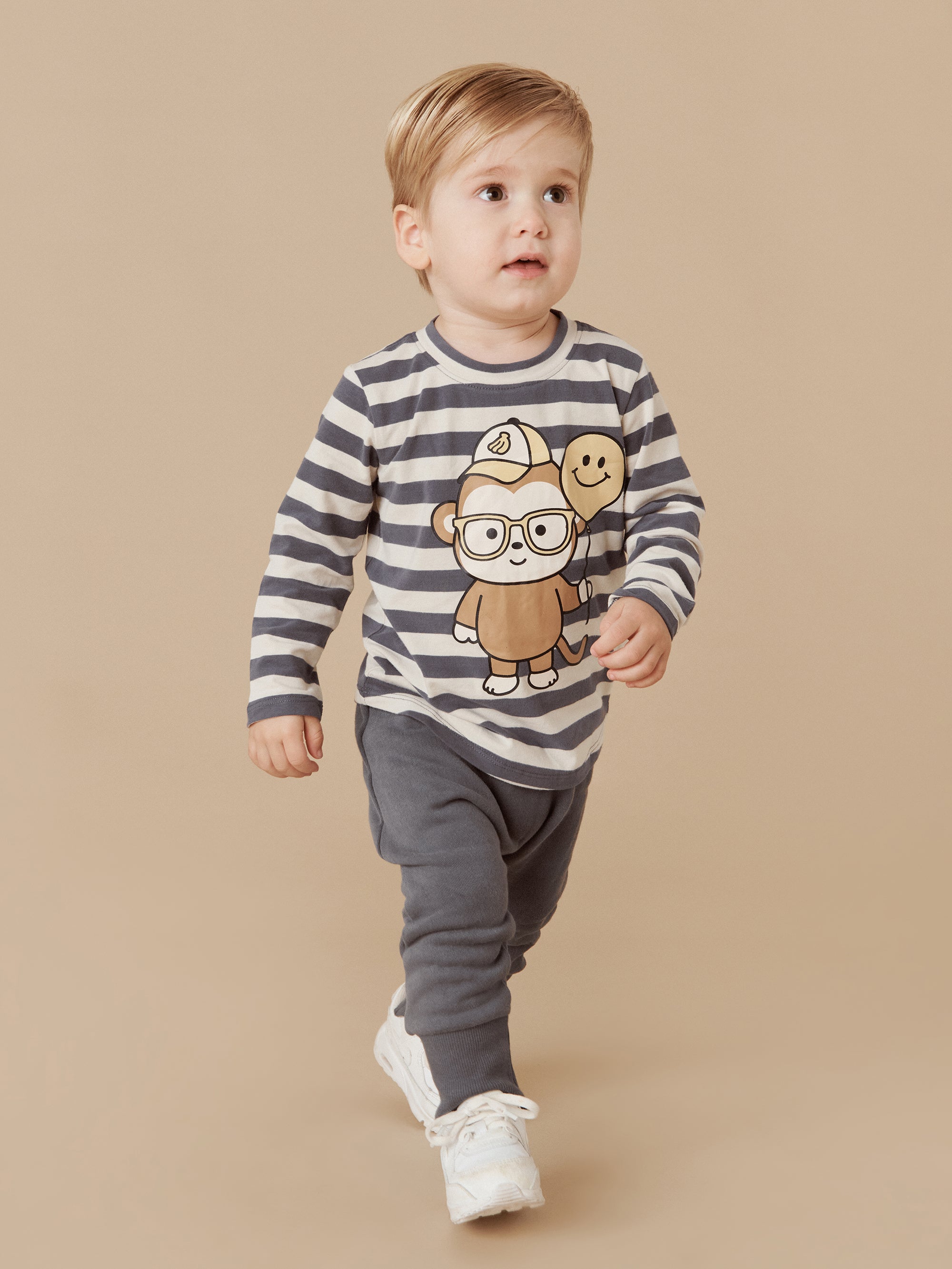 Huxbaby Monkey Stripe Top - Ink + Almond