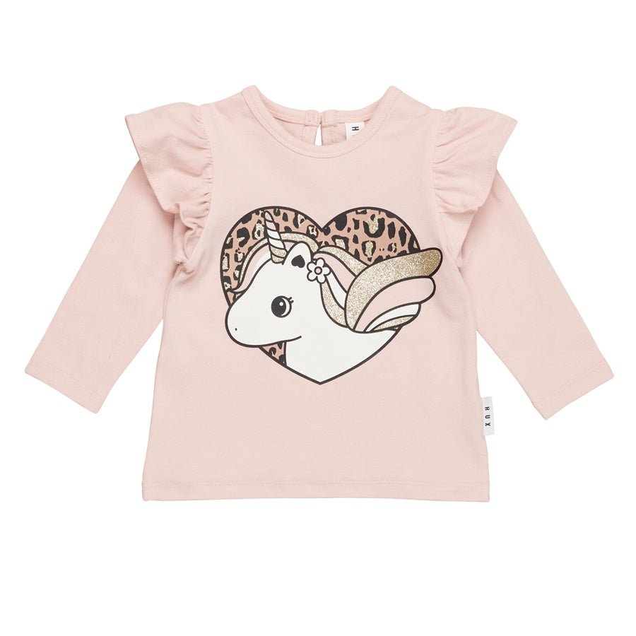 Huxbaby Unicorn Heart Frill Top - Rose