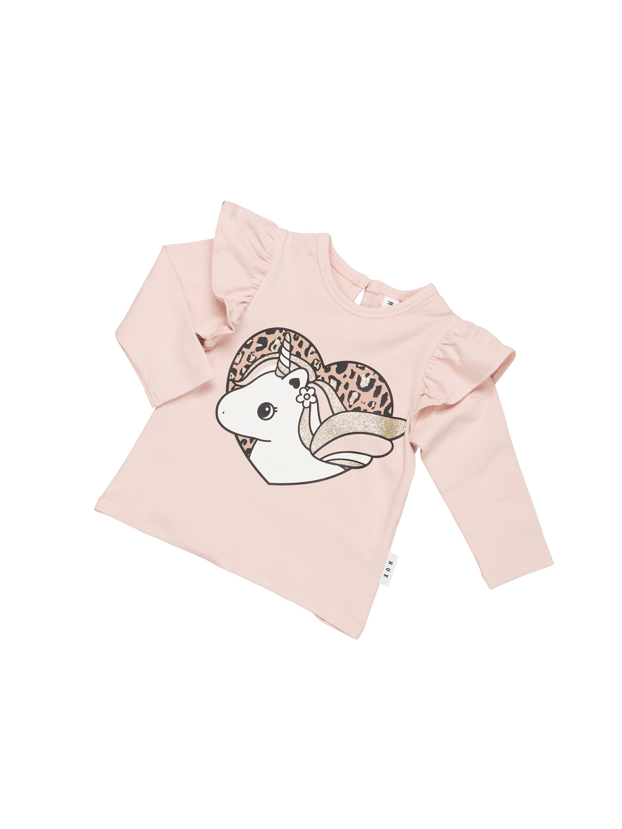 Huxbaby Unicorn Heart Frill Top - Rose