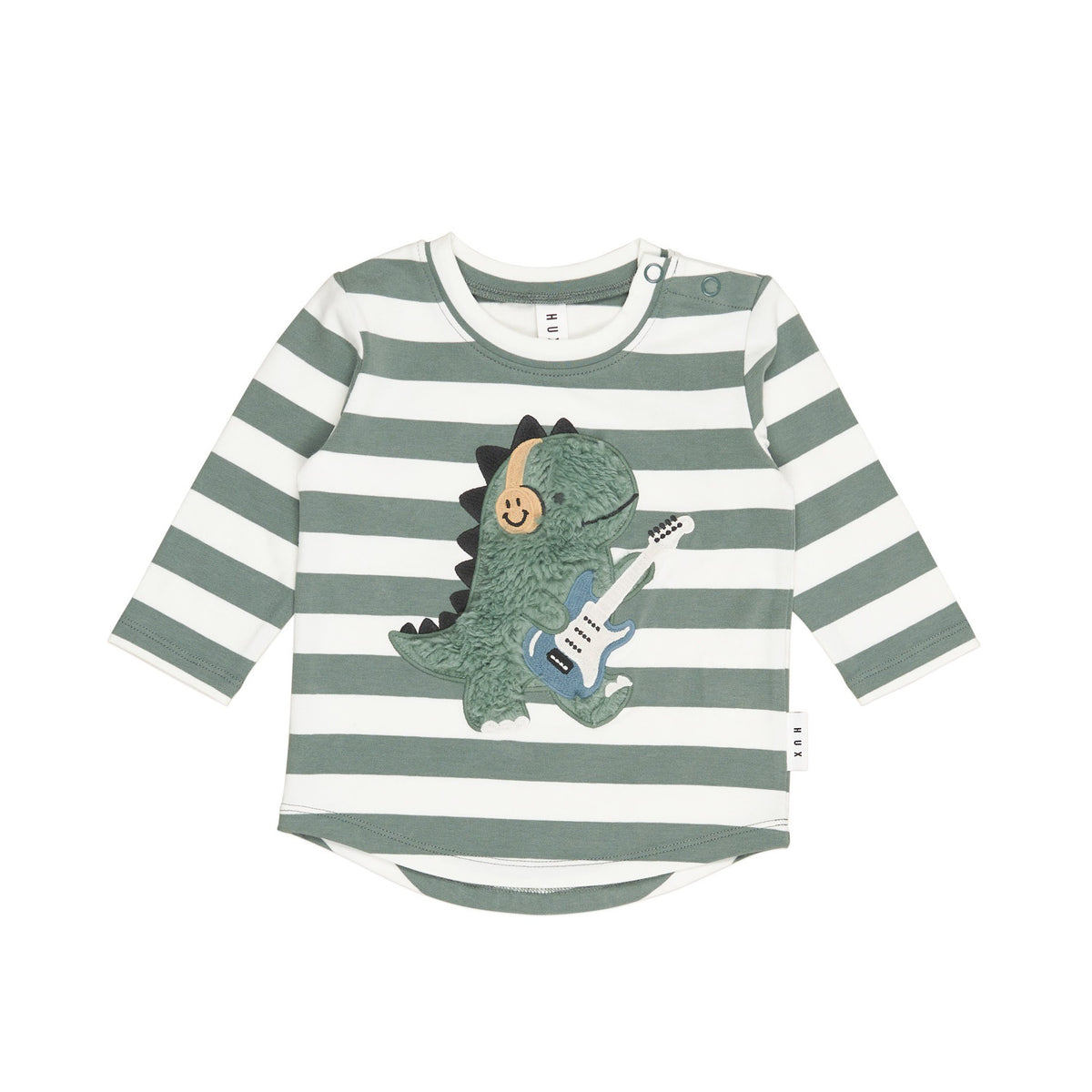 Furry Dino Stripe Top - Spruce + Almond