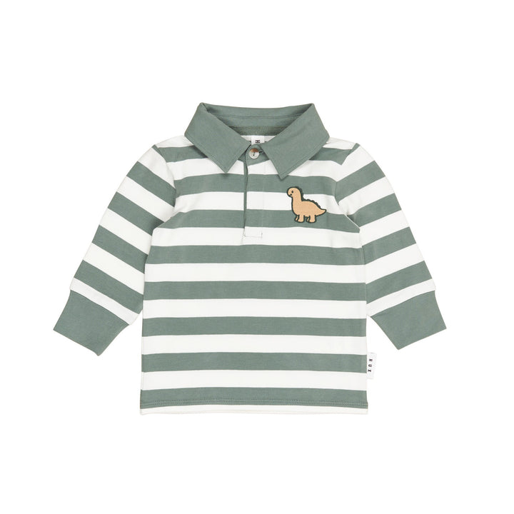 Huxbaby Dino Stripe Polo - Spruce + Almond