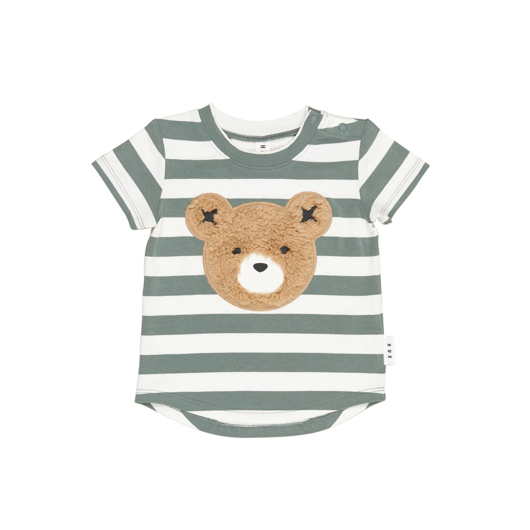 Huxbaby Furry Huxbear Stripe T-Shirt - Spruce + Almond