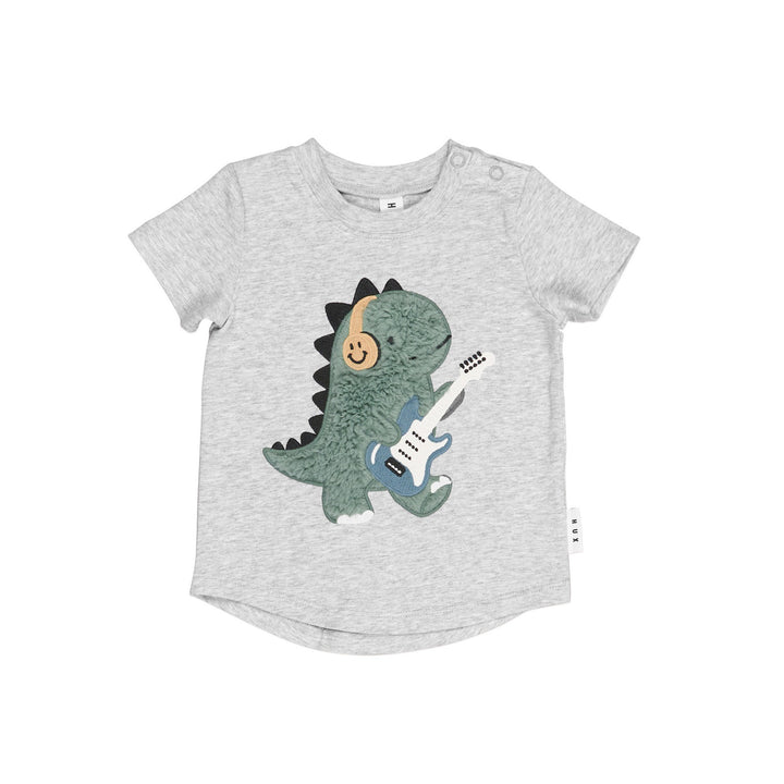 Huxbaby Furry Dino T-Shirt - Grey Marle