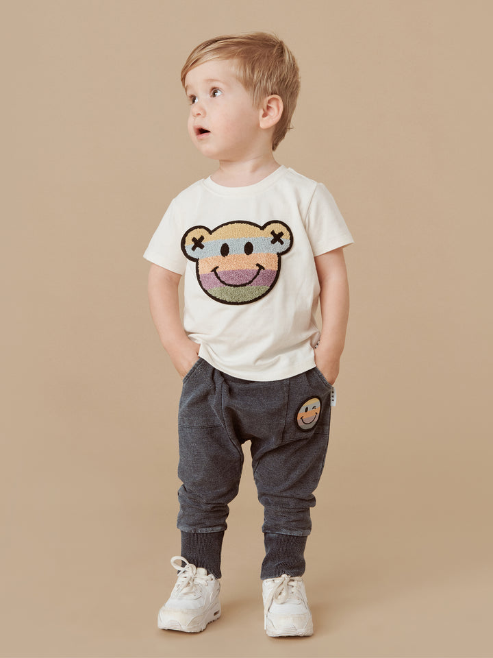 Huxbaby Rainbow Smile Bear T-Shirt Almond Milk