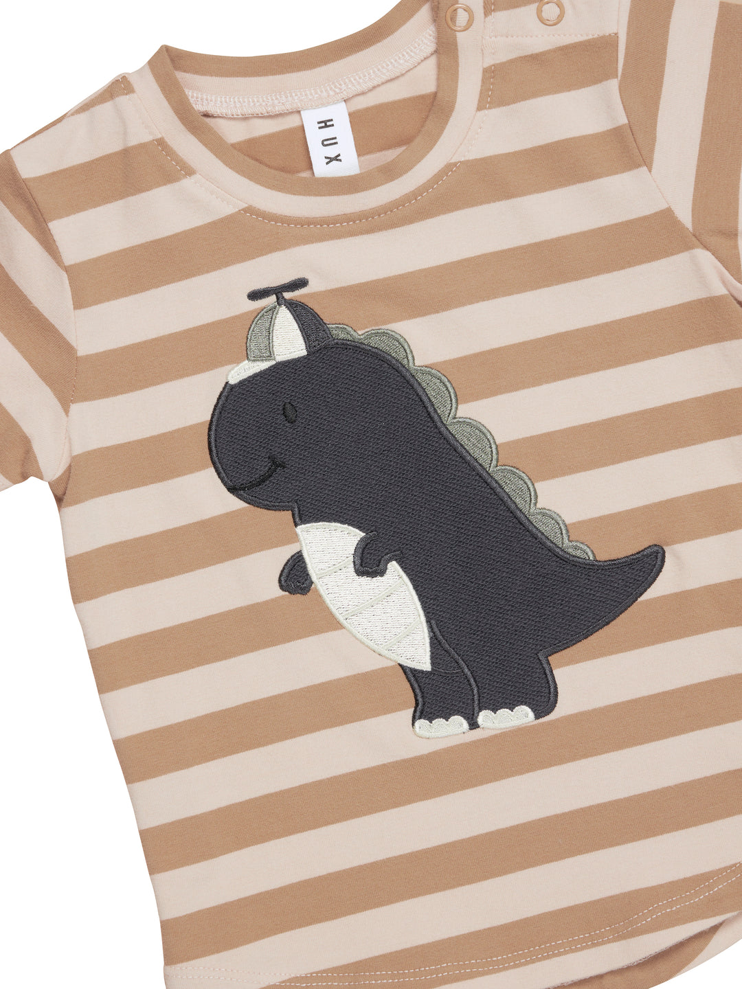 Huxbaby Dino Stripe T-Shirt Biscuit + Wheat