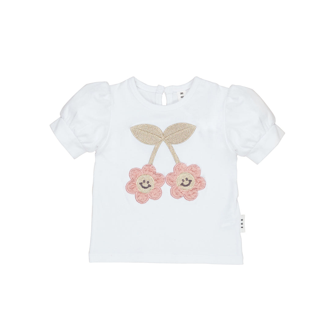 Huxbaby Smile Flower Puff T-Shirt - White