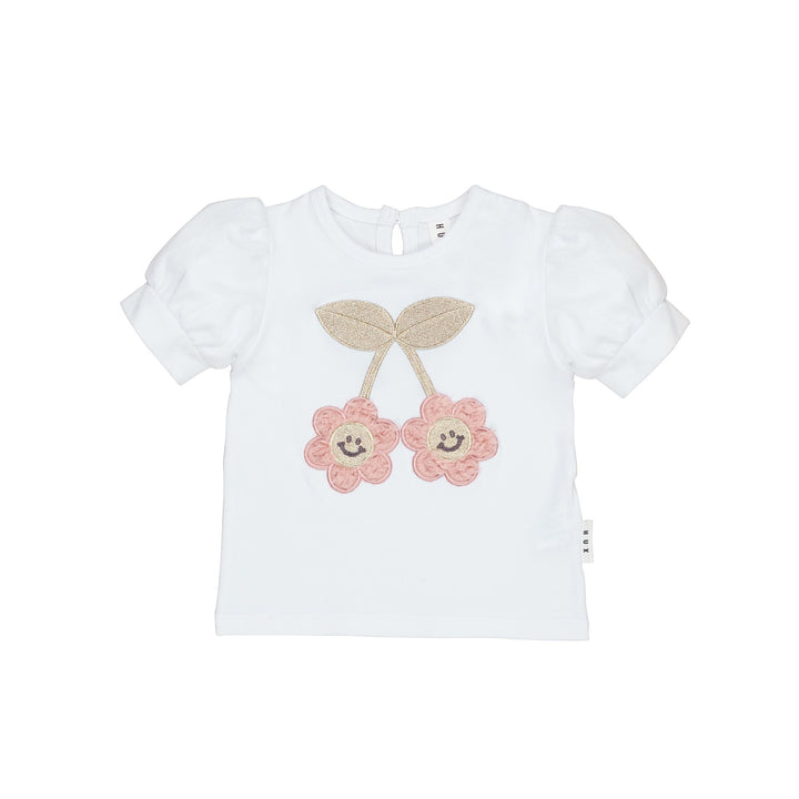 Huxbaby Smile Flower Puff T-Shirt - White