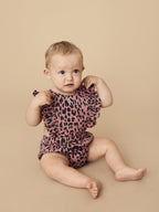 Huxbaby AW22 Drop 1 Leopard Frill Playsuit - Dusty Rose