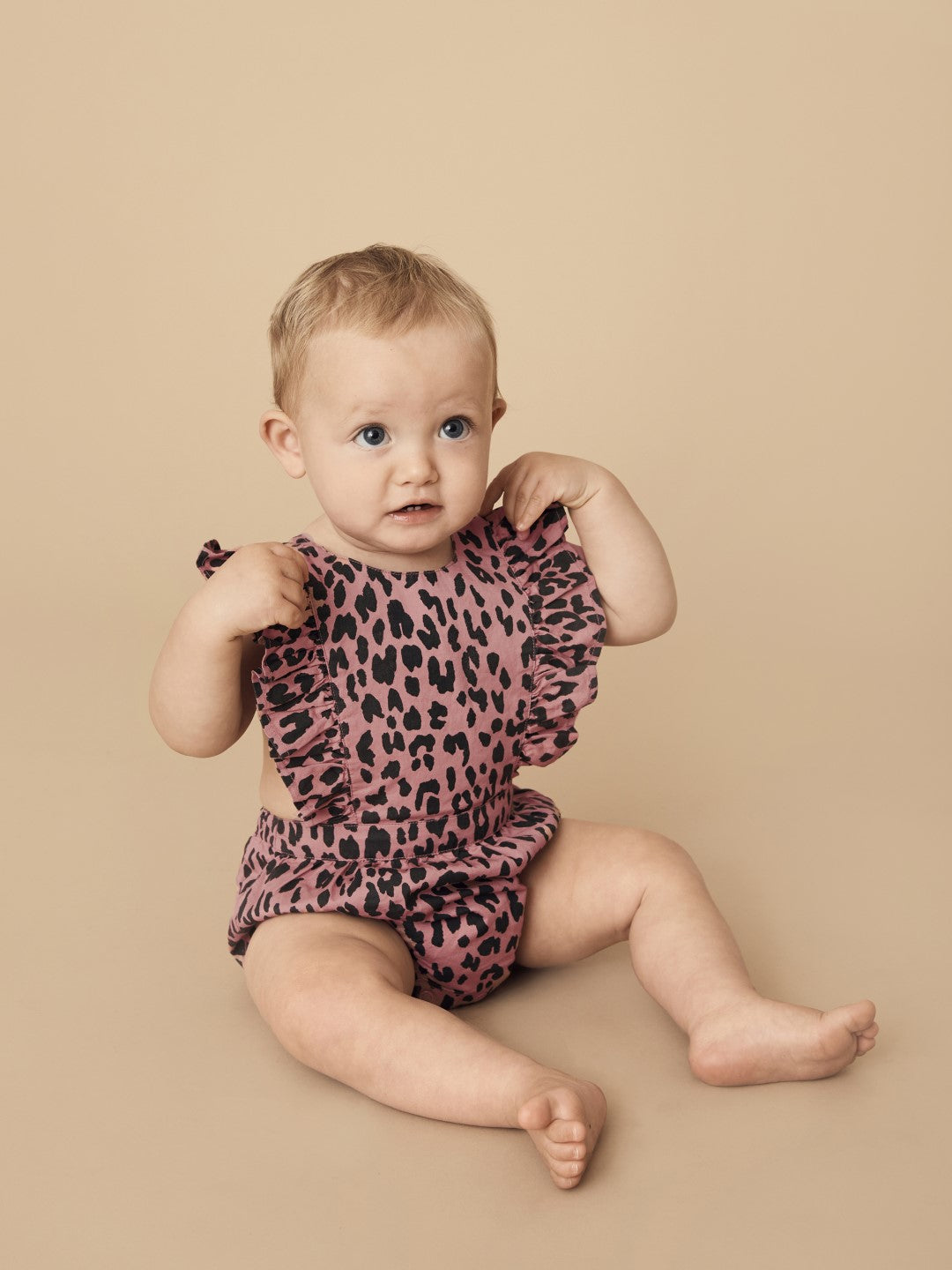 Huxbaby AW22 Drop 1 Leopard Frill Playsuit - Dusty Rose
