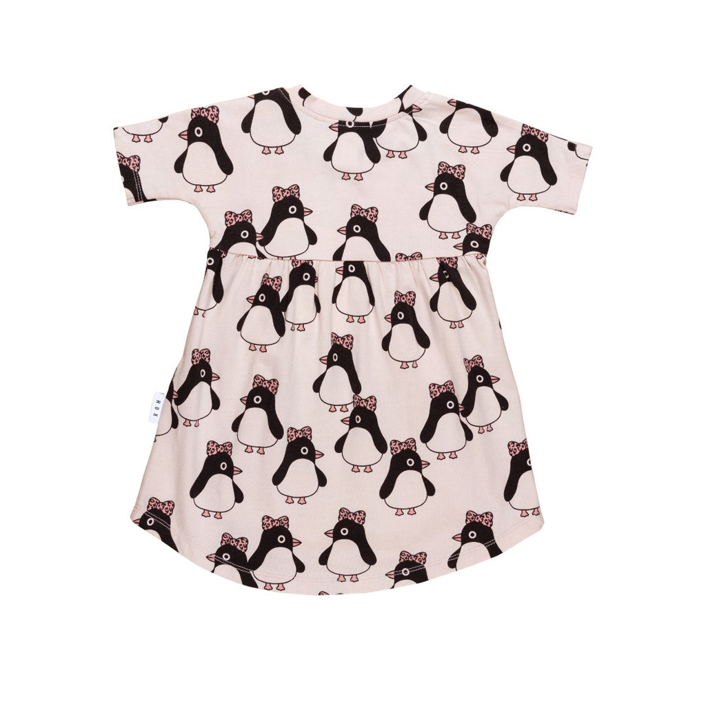 Huxbaby AW22 Drop 1 Bow Penguin Long Sleeve Swirl Dress - Rose