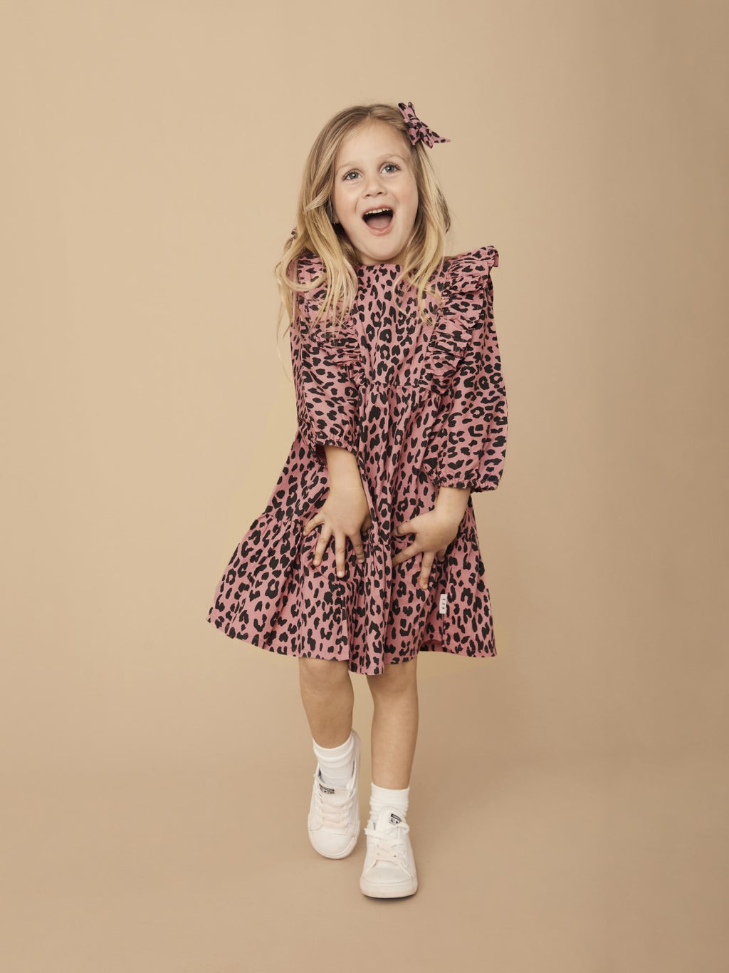 Huxbaby AW22 Drop 1 Leopard Zoe Dress - Dusty Rose
