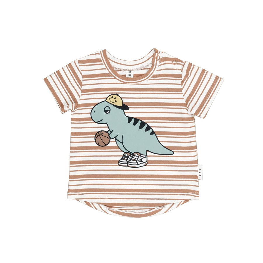Huxbaby T-Shirt B-Ball Dino - Clay Stripe