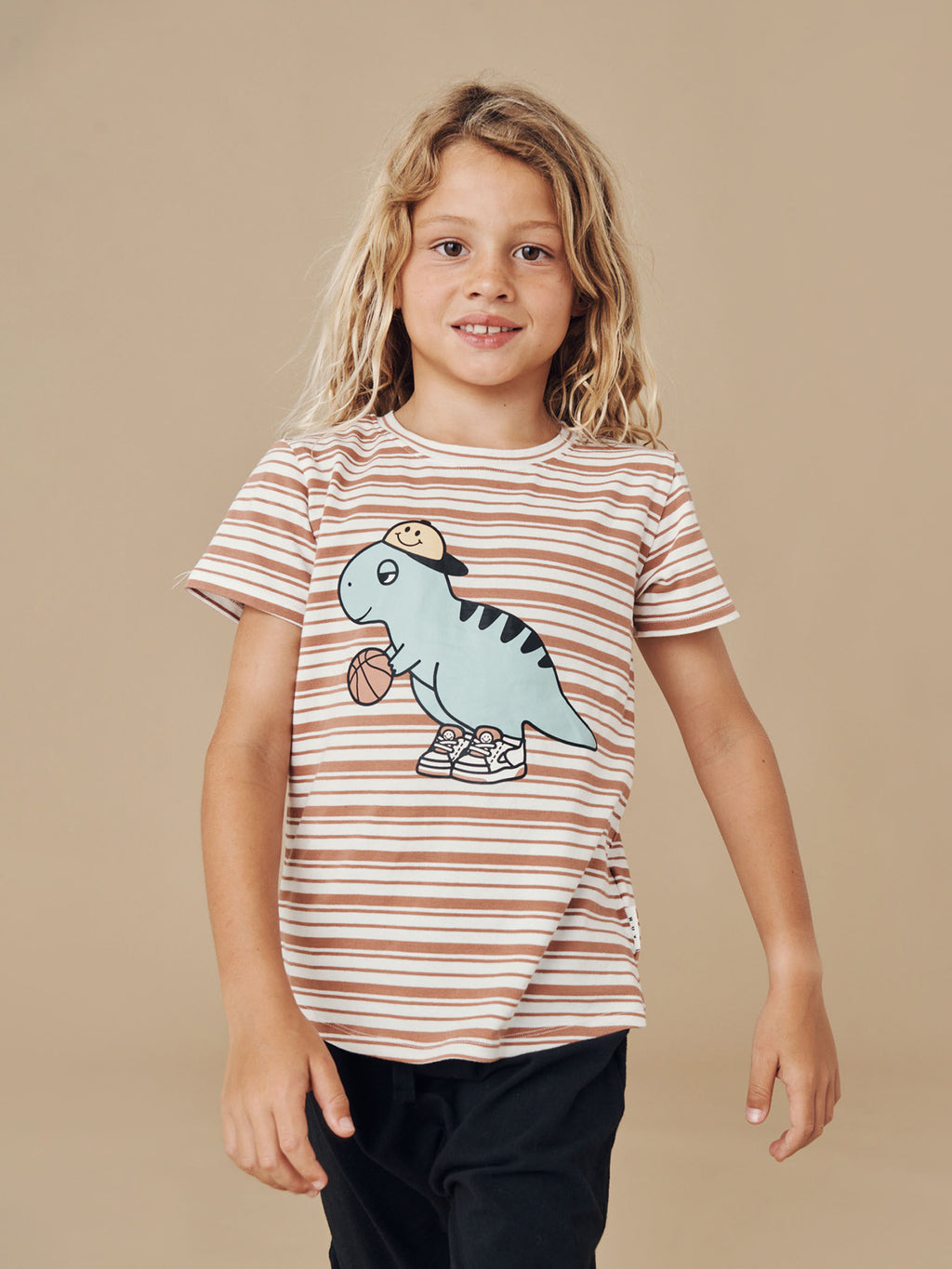 Huxbaby T-Shirt B-Ball Dino - Clay Stripe