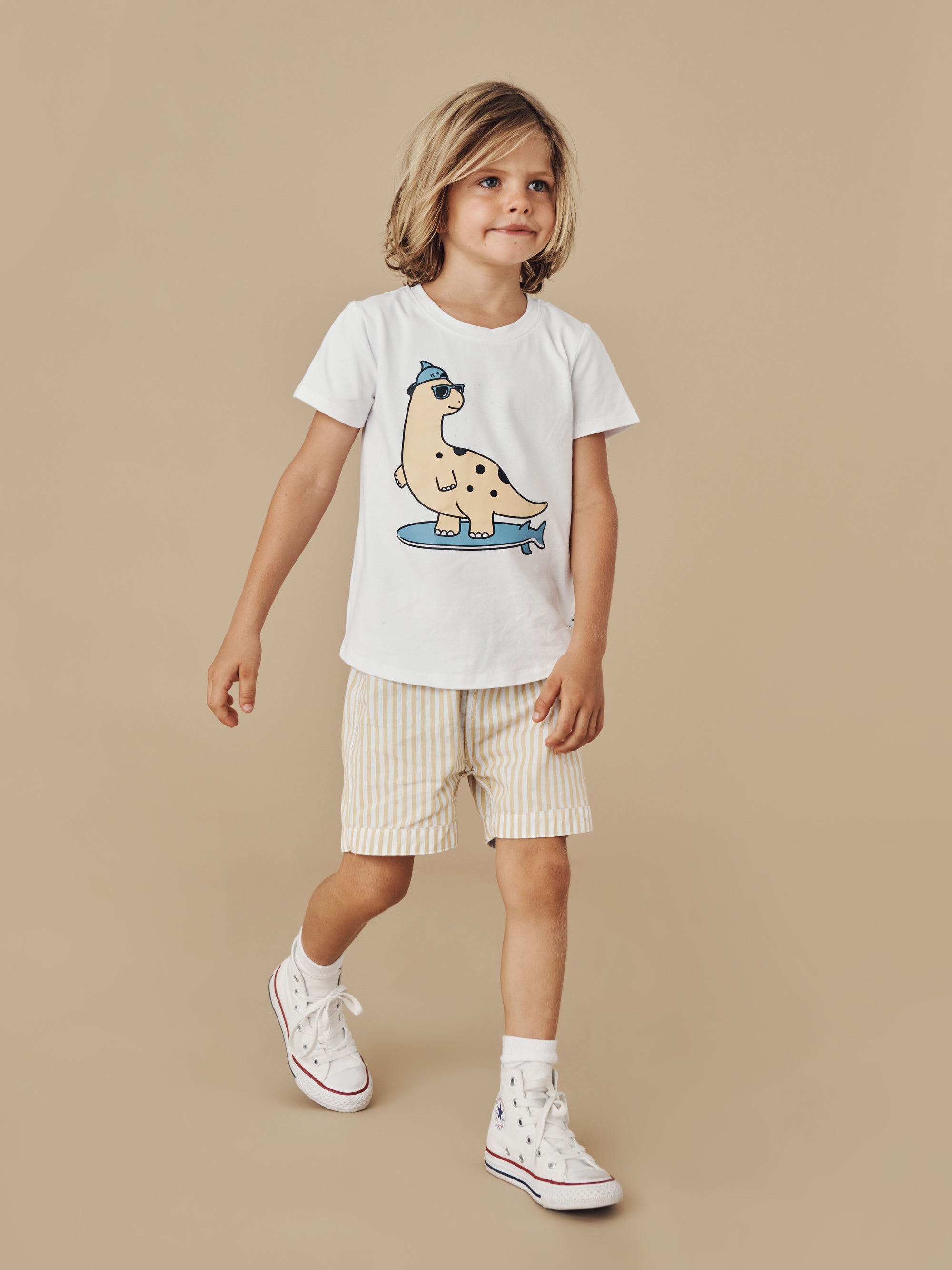 Huxbaby T-Shirt Surfin Dino - White