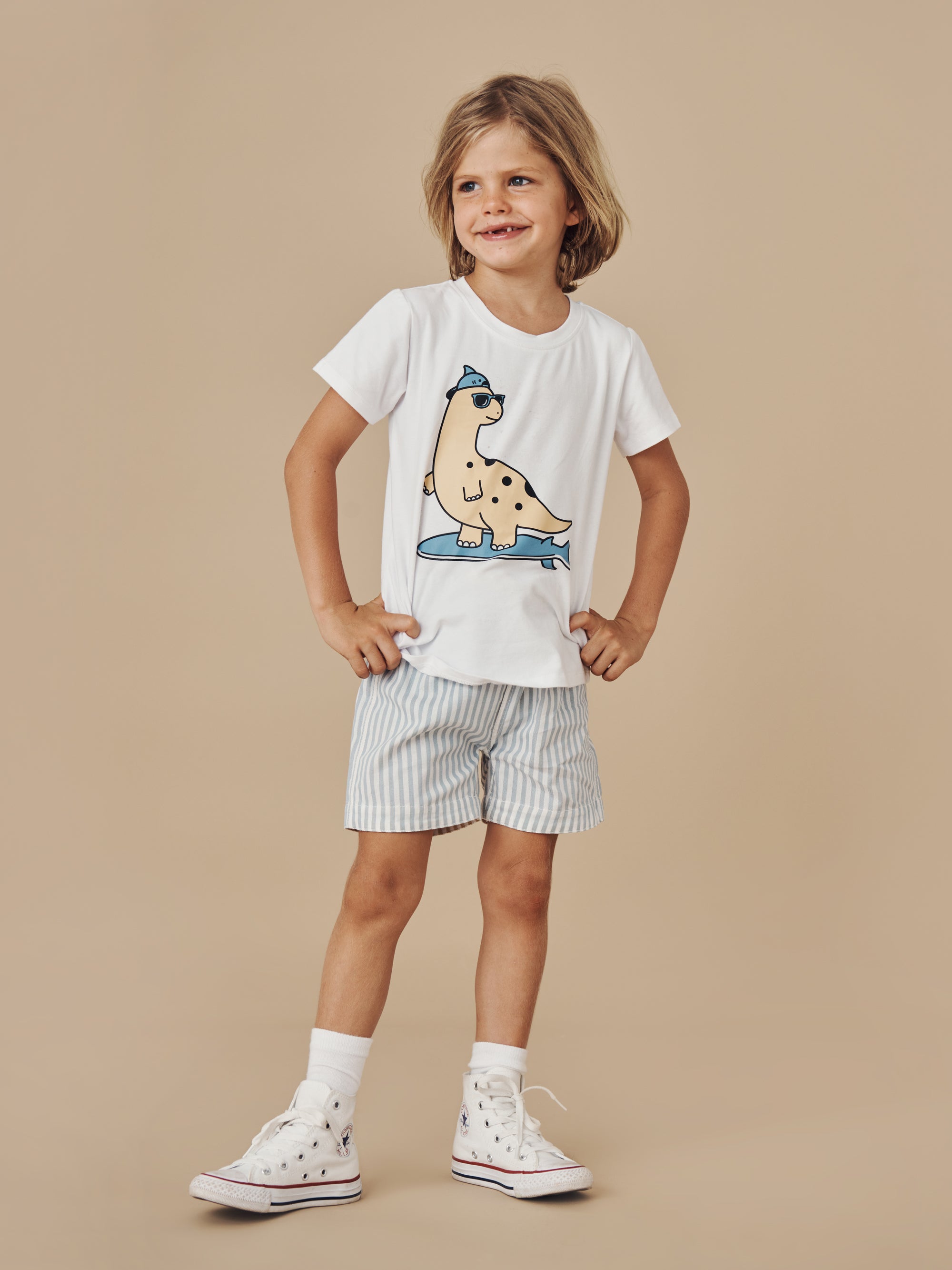Huxbaby T-Shirt Surfin Dino - White