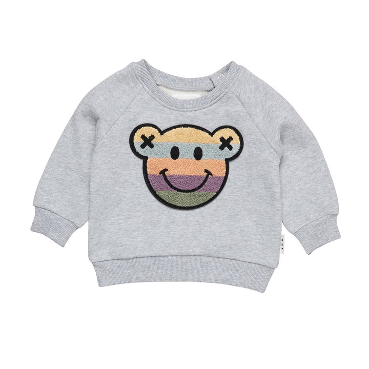Huxbaby Rainbow Smile Bear Sweatshirt - Grey Marle