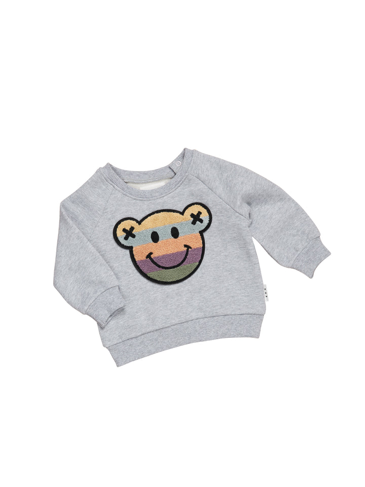 Huxbaby Rainbow Smile Bear Sweatshirt - Grey Marle