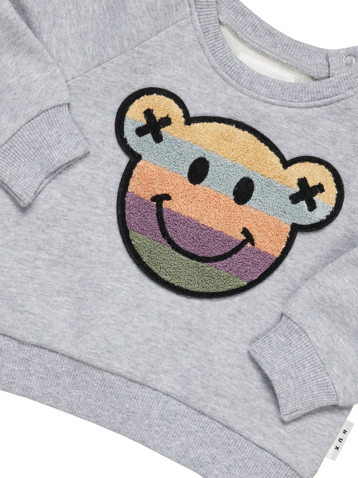 Huxbaby Rainbow Smile Bear Sweatshirt - Grey Marle