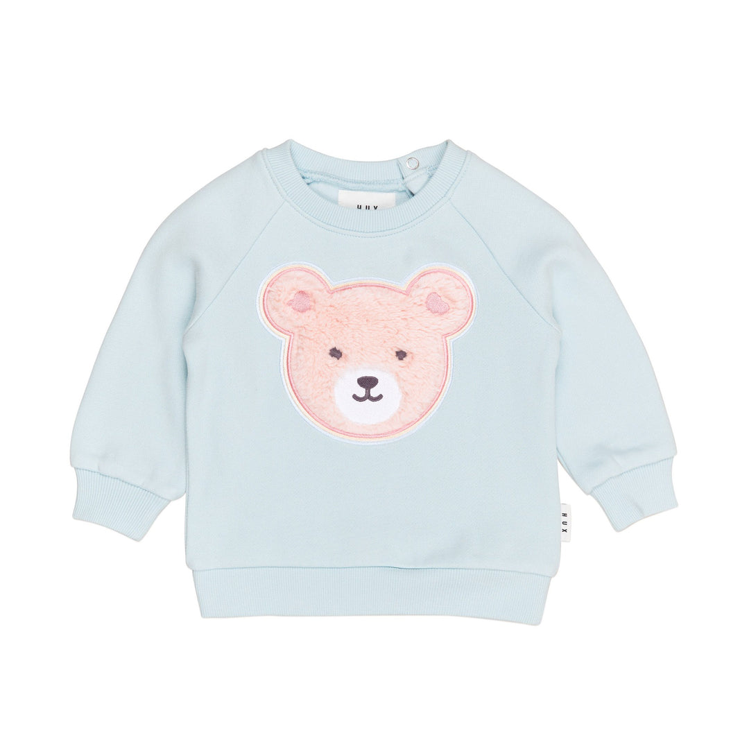 Huxbaby Furry Heart Bear Sweatshirt - Blue Misty