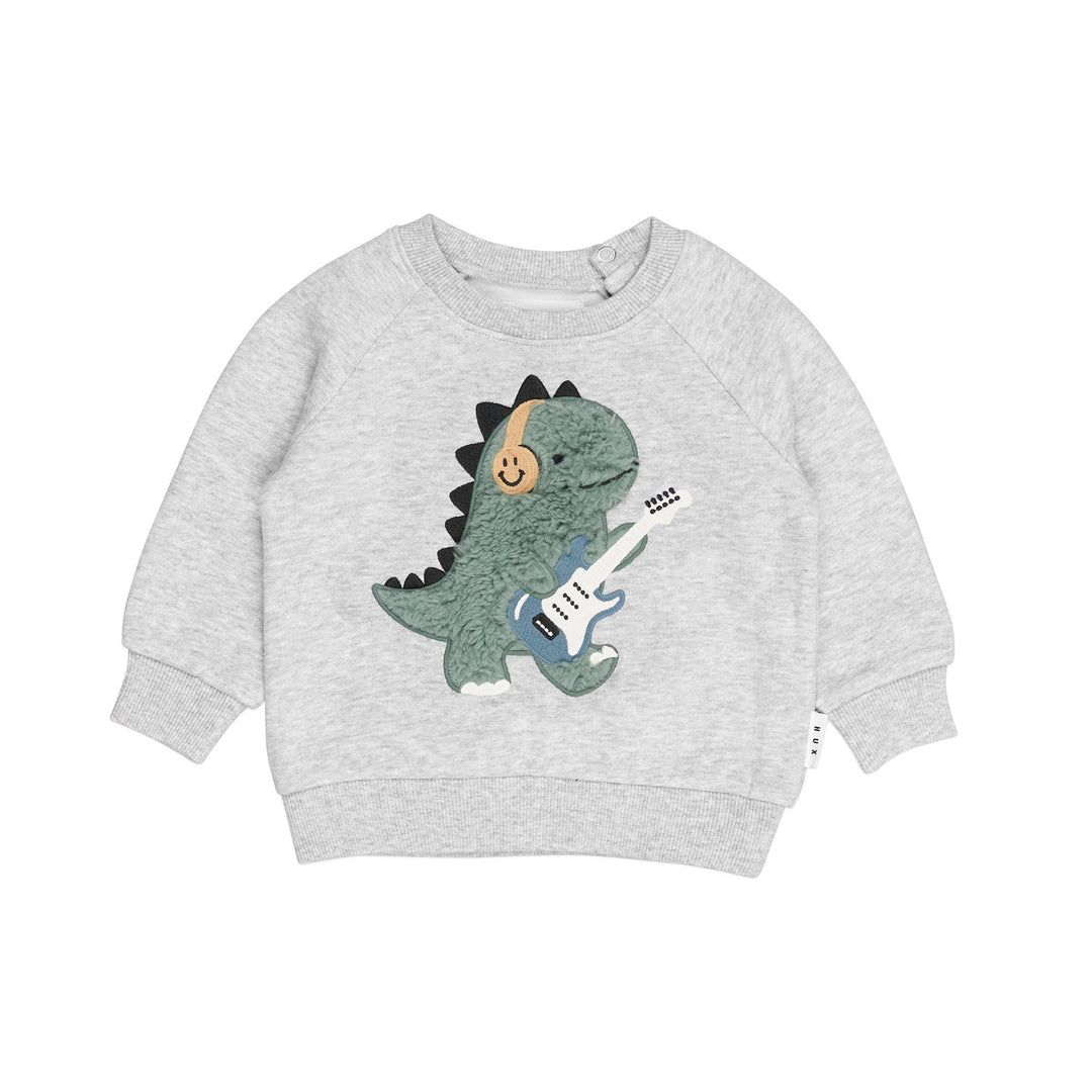 Huxbaby Furry Dino Sweatshirt - Grey Marle