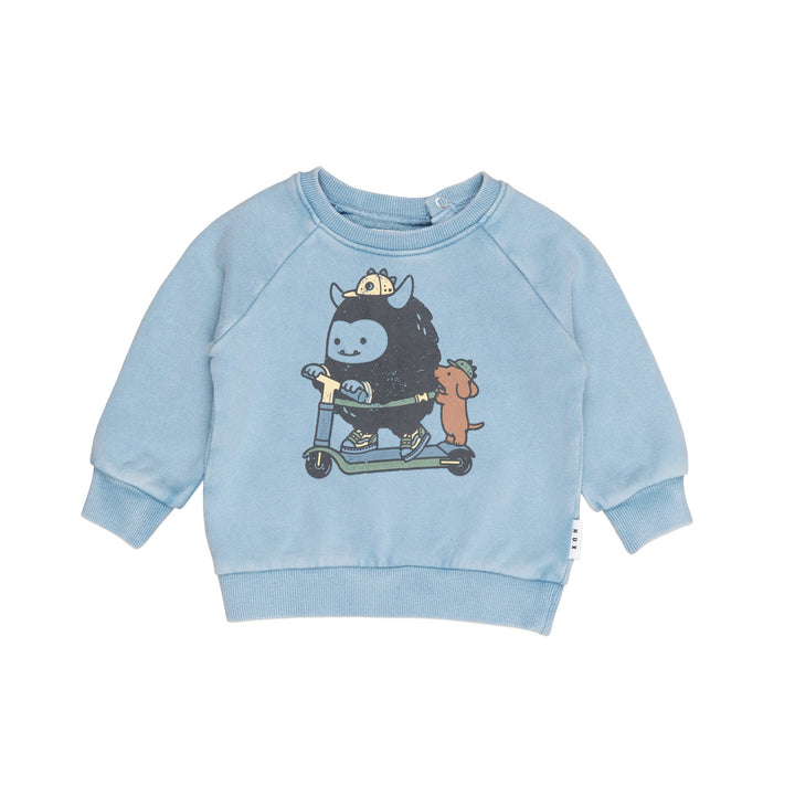 Huxbaby Scooter Monster Sweatshirt - Washed Blue