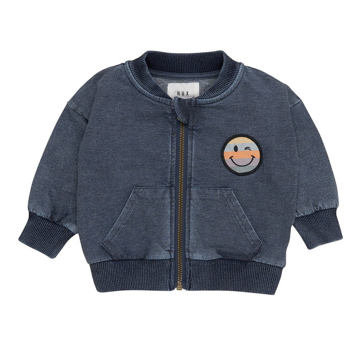 Huxbaby Rainbow Smiley Retro Pocket Track Jacket - Denim