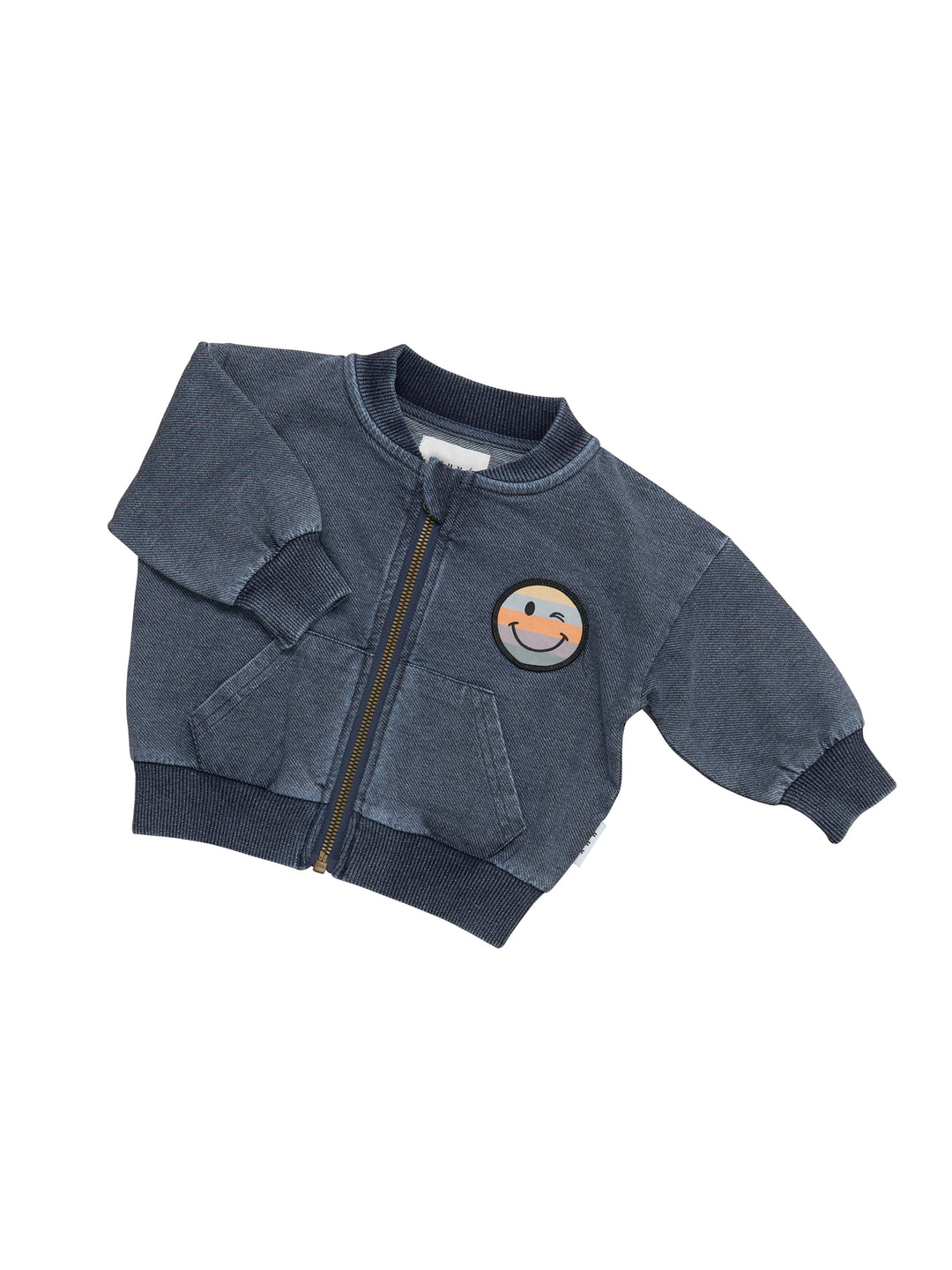 Huxbaby Rainbow Smiley Retro Pocket Track Jacket - Denim