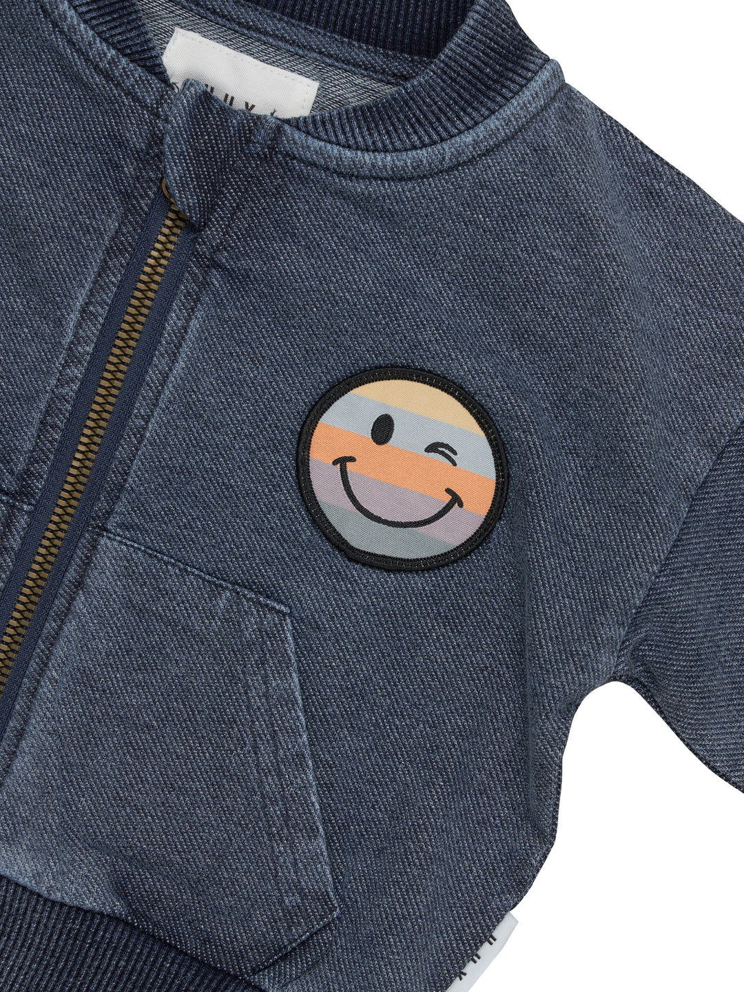 Huxbaby Rainbow Smiley Retro Pocket Track Jacket - Denim