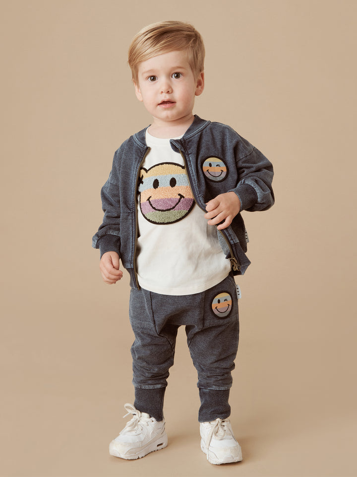 Huxbaby Rainbow Smiley Retro Pocket Track Jacket - Denim