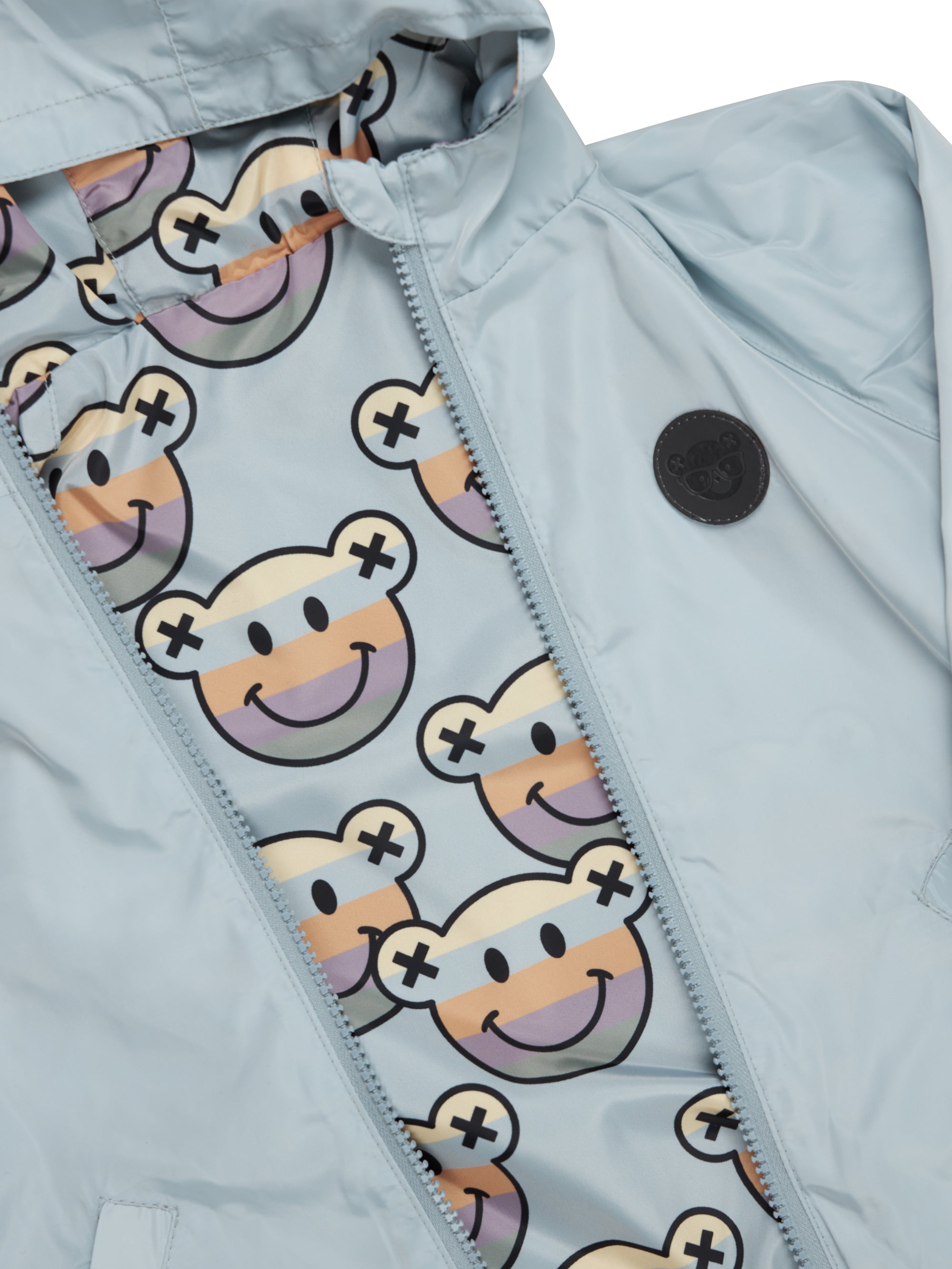Huxbaby Smile Bear Reversible Rain Jacket - Dusty Sky