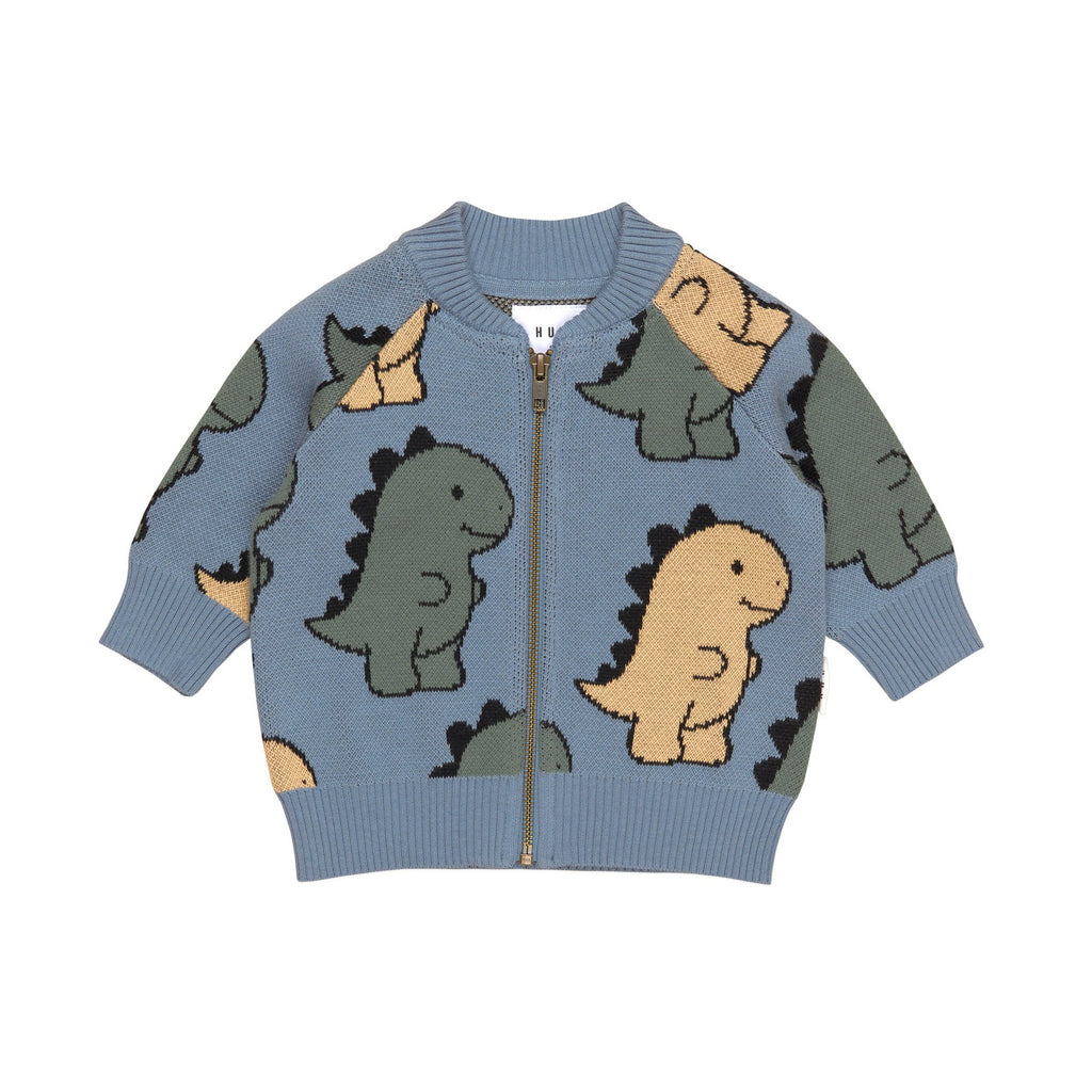 T-Rex Knit Bomber - Dino Blue