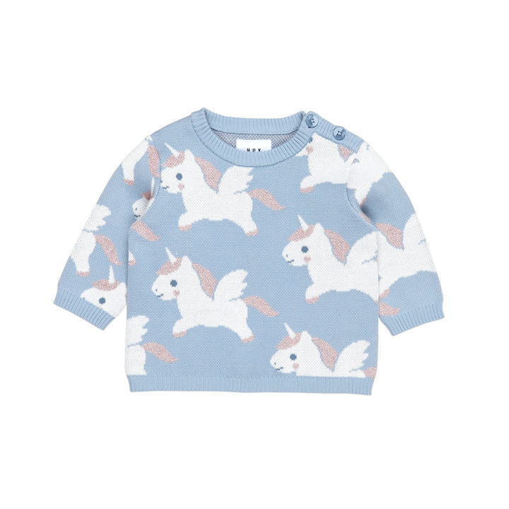 Huxbaby Magical Unicorn Knit Jumper - Dusty Blue