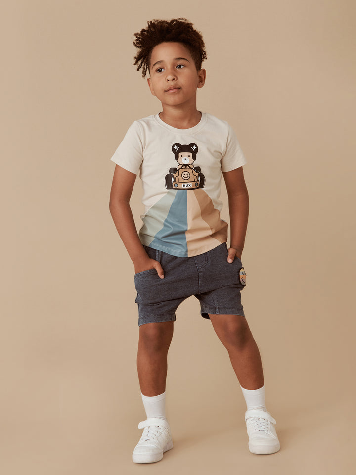 Huxbaby Rainbow Smiley Slouch Shorts - Denim
