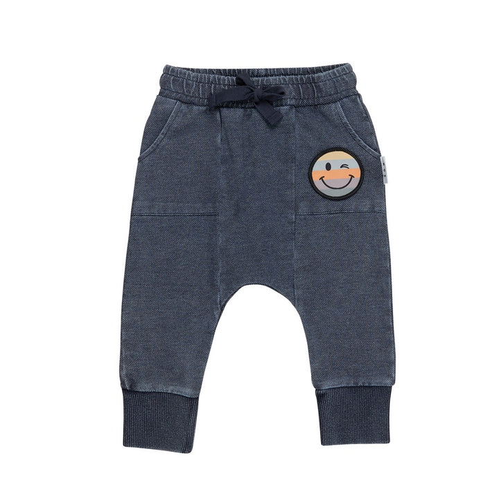 Huxbaby Rainbow Smiley Pocket Drop Crotch Pant - Denim