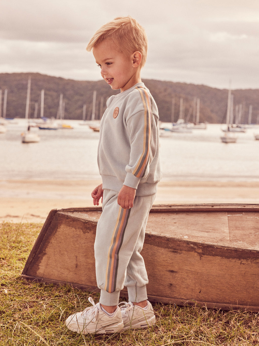 Huxbaby Stripe Retro Trackies - Dusty Sky