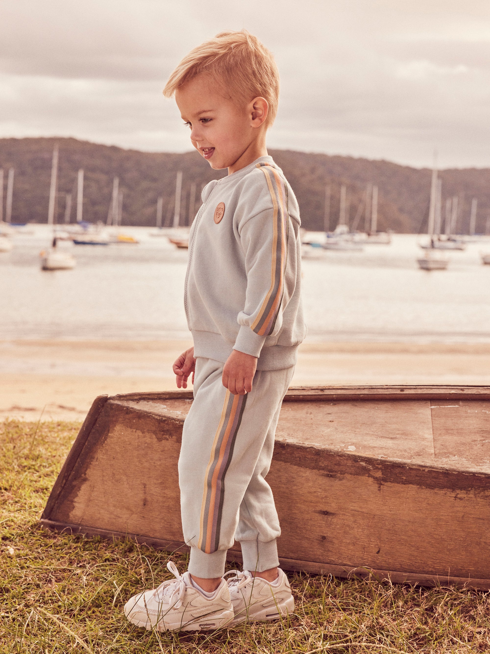 Huxbaby Stripe Retro Trackies - Dusty Sky