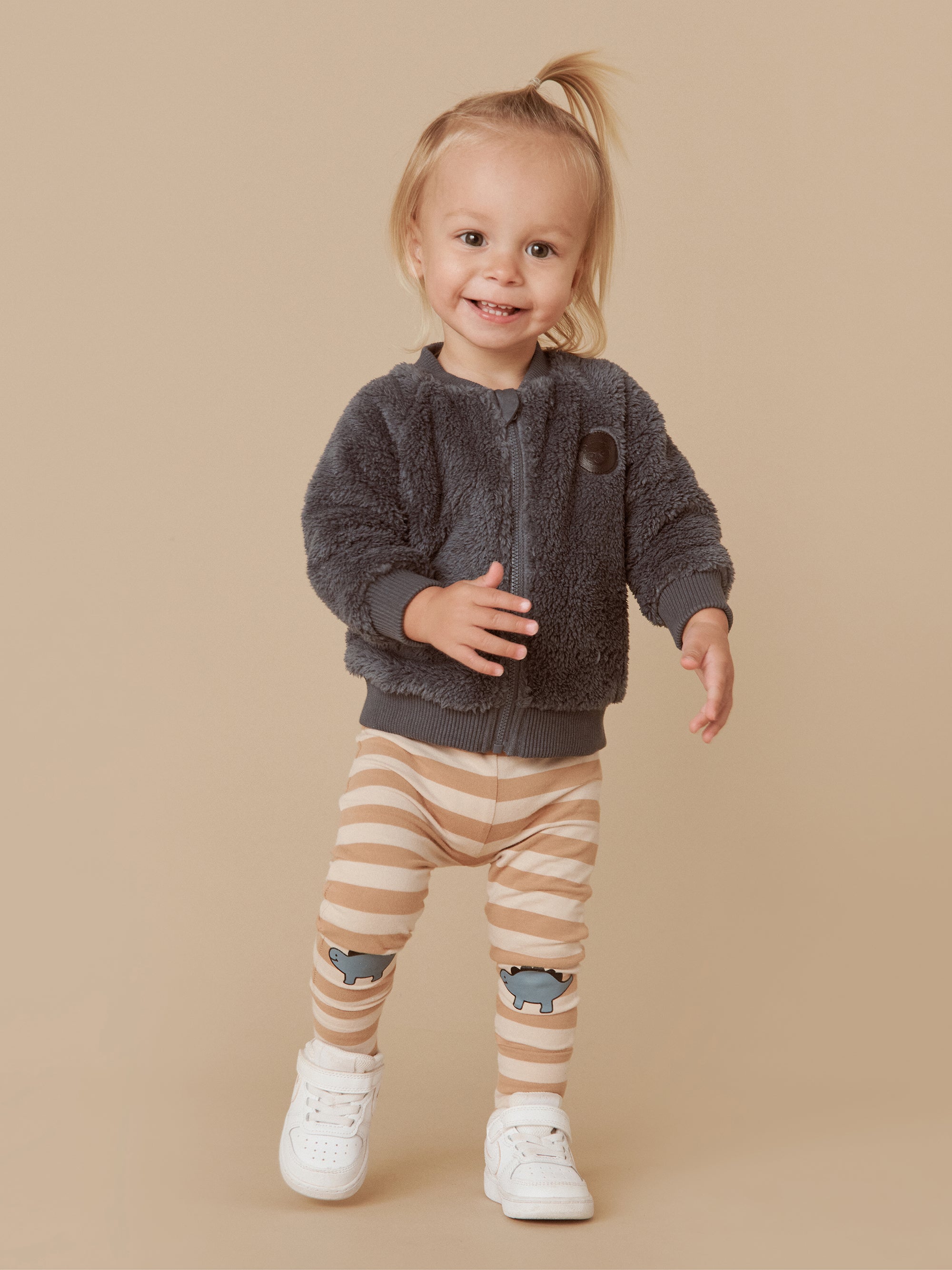 Huxbaby Dino Knee Stripe Legging - Biscuit + Wheat