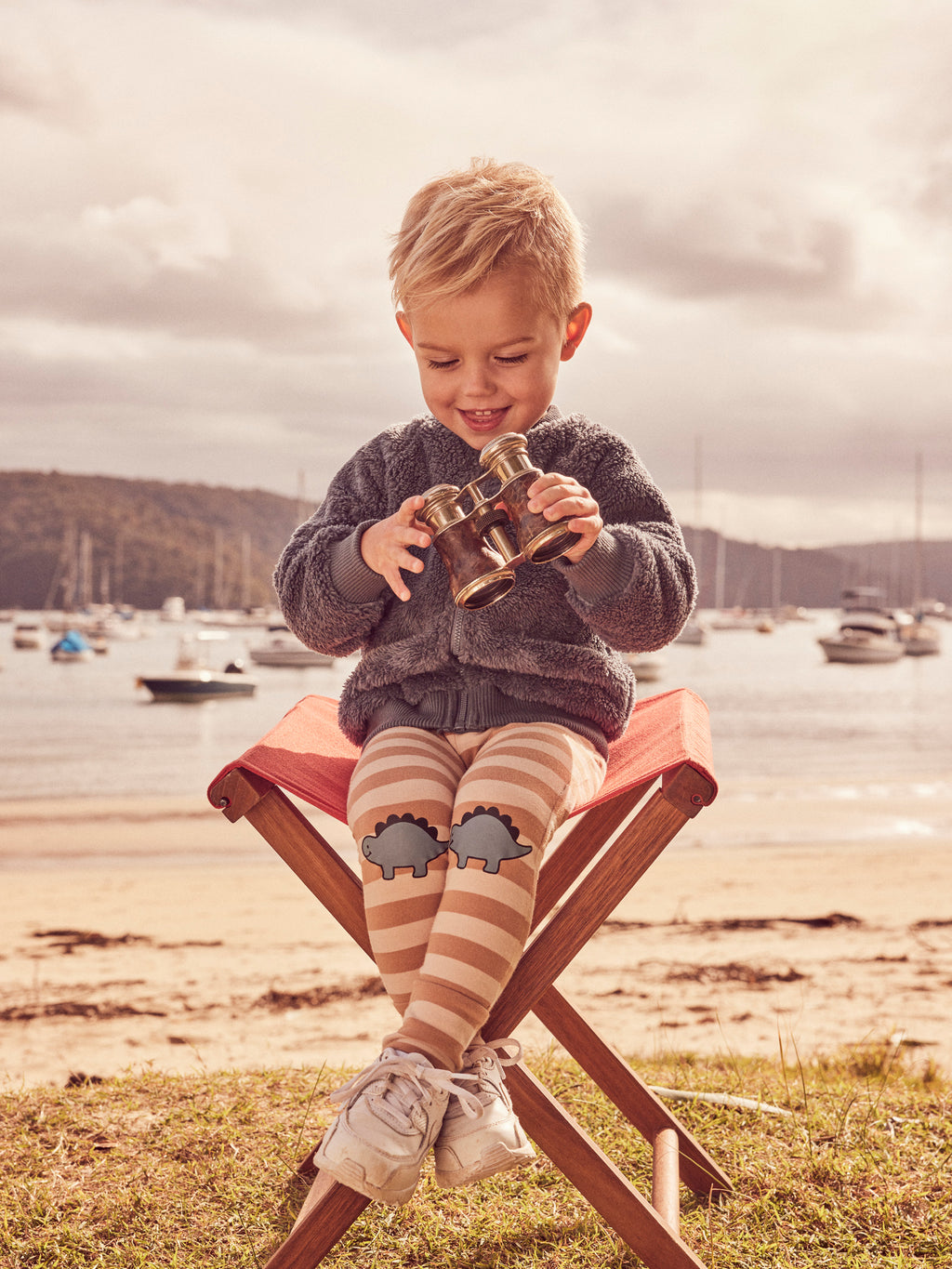 Huxbaby Dino Knee Stripe Legging - Biscuit + Wheat