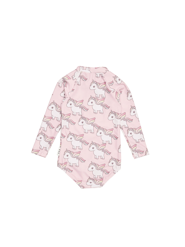 Huxbaby Unicorn Long Sleeve Zip Swimsuit - Rose