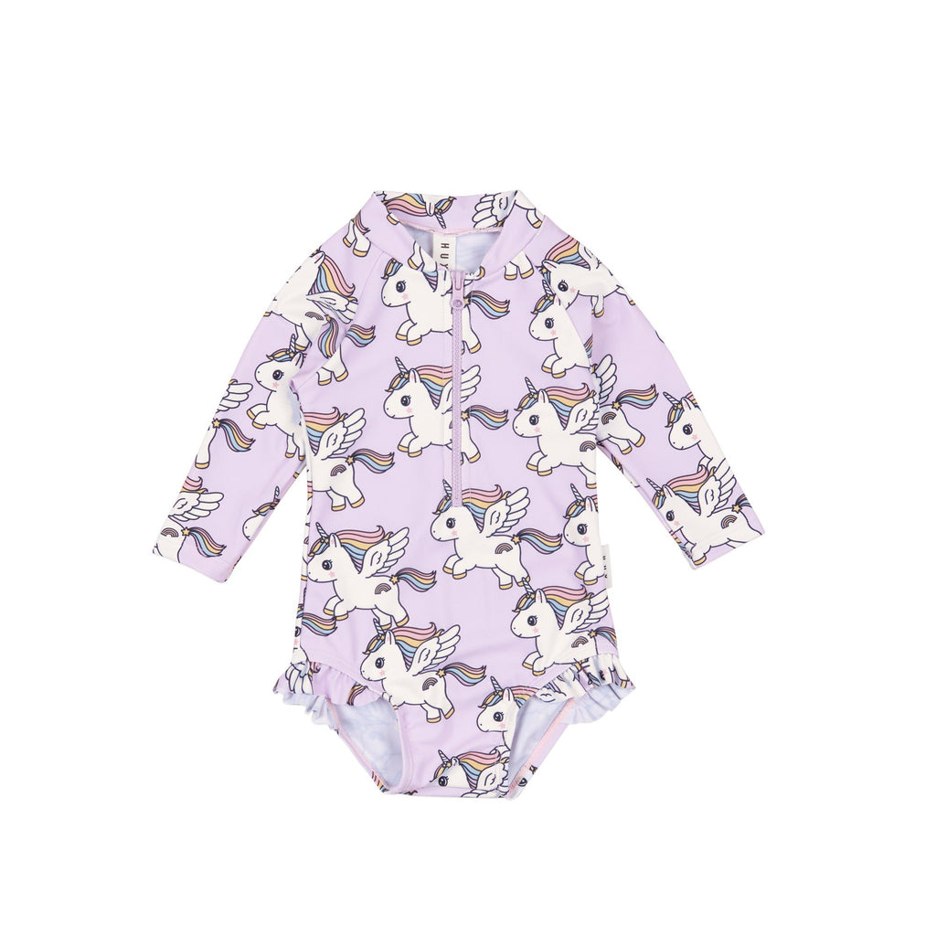 Huxbaby Magical Unicorn Zip Swimsuit - Bright Orchid